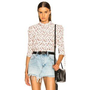 VERONICA BEARD Howell Red Floral Silk Ruffled Yoke Ruched Sleeve Blouse, Size 2